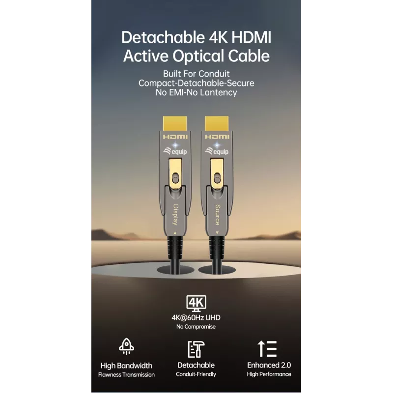 EQUIP HDMI 2.0 Active Optical kabel 30 m z odłączanymi złączami Typ D i Typ A, 4K/60Hz, 18 Gbit/s, pozłacane styki