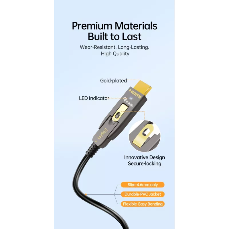 EQUIP HDMI 2.0 Active Optical kabel 30 m z odłączanymi złączami Typ D i Typ A, 4K/60Hz, 18 Gbit/s, pozłacane styki