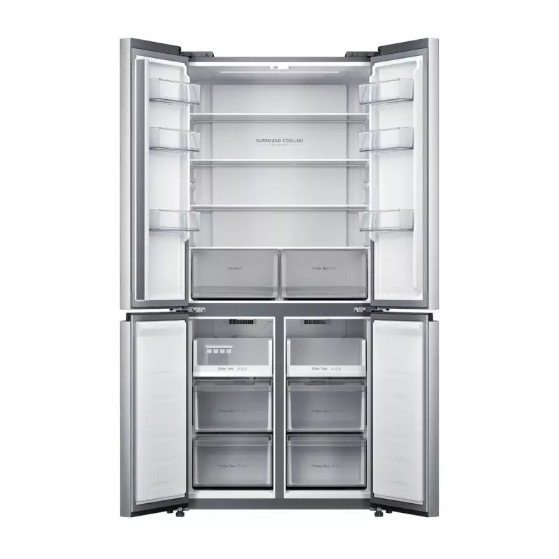 Wolnostojąca lodówka side-by-side Xiaomi Mijia Cross Door 502L — Całkowita pojemność 502 l (chłodziarka 326 l / zamrażarka 176 l), No Frost, klasa energetyczna E, wysokość 191,2 cm, 37 dB, szczotkowane srebro