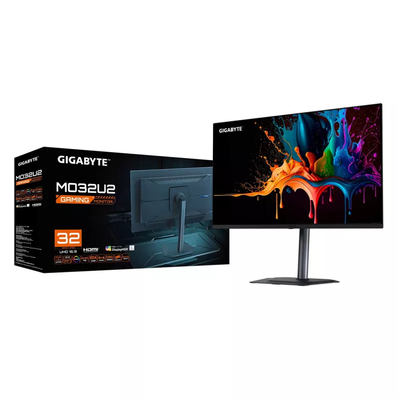 32-calowy monitor gamingowy GIGABYTE MO32U2 QD-OLED 4K UHD — 3840×2160, 240 Hz, 0,03 ms, 250 cd/m², HDMI 2.1, DisplayPort 1.4