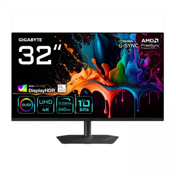 32-calowy monitor gamingowy GIGABYTE MO32U2 QD-OLED 4K UHD — 3840×2160, 240 Hz, 0,03 ms, 250 cd/m², HDMI 2.1, DisplayPort 1.4