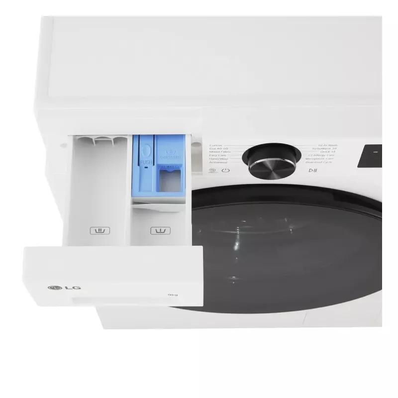 Pralka LG F2X50S9TWB, ładowana od przodu, 9 kg, 1170 obr./min, klasa energetyczna A, 600×535×850 mm, biała
