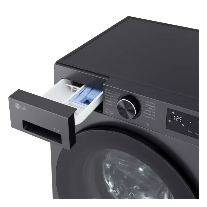 LG F4X5011TBB , A, ładowany od przodu, pojemność prania 11 kg, głębokość 56.5 cm, 1400 obr./min, czarna pralka ładowana od przodu 1351 obr./min
