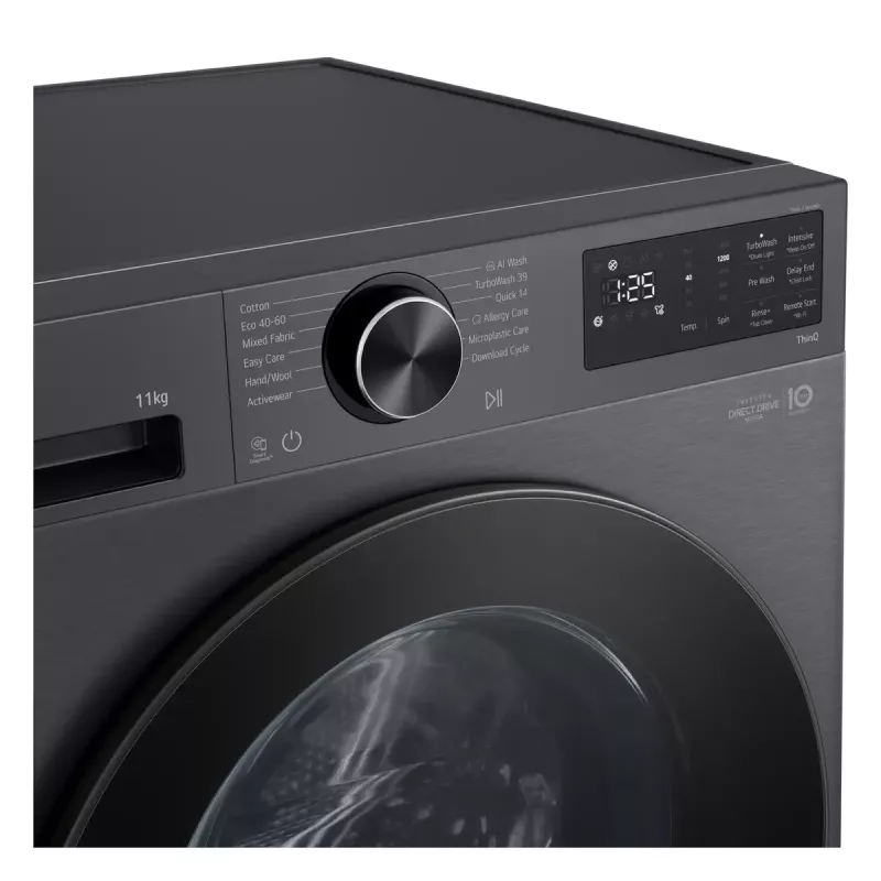 LG F4X5011TBB , A, ładowany od przodu, pojemność prania 11 kg, głębokość 56.5 cm, 1400 obr./min, czarna pralka ładowana od przodu 1351 obr./min