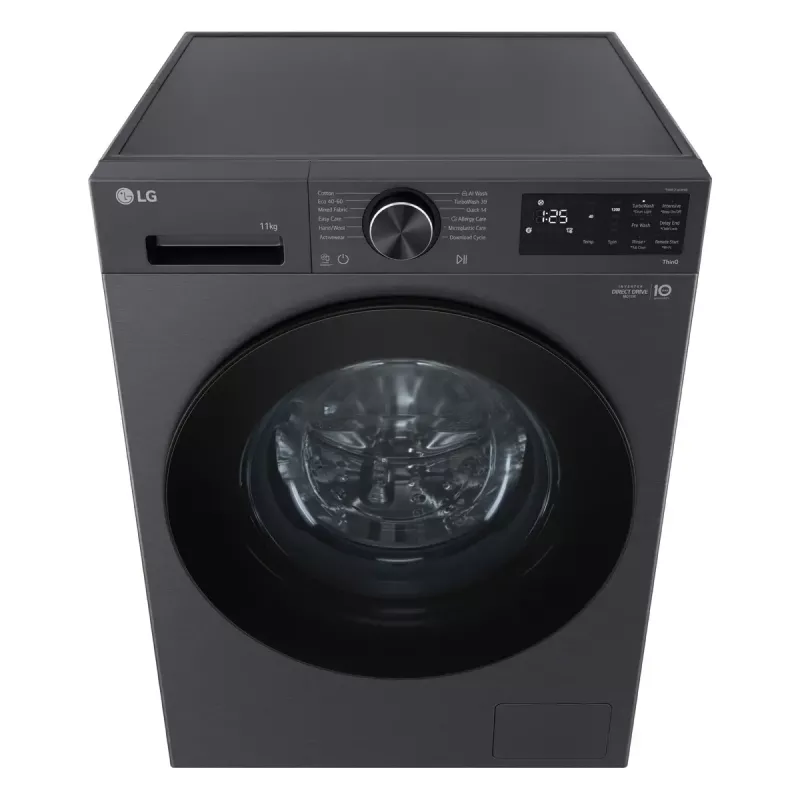 LG F4X5011TBB , A, ładowany od przodu, pojemność prania 11 kg, głębokość 56.5 cm, 1400 obr./min, czarna pralka ładowana od przodu 1351 obr./min