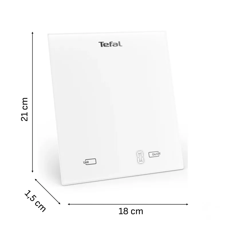Elektroniczna waga kuchenna Tefal Essential BC5504V0 — pojemność 5 kg, dokładność 1 g, wyświetlacz LCD, biała