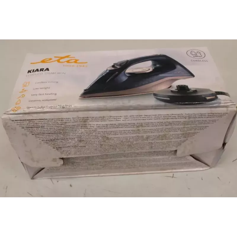 Żelazko parowe ETA Kiara ETA127690000, stopa ceramiczna, 2200 W, zbiornik na wodę 220 ml, para ciągła 40 g/min, uderzenie pary 90 g/min, czarne