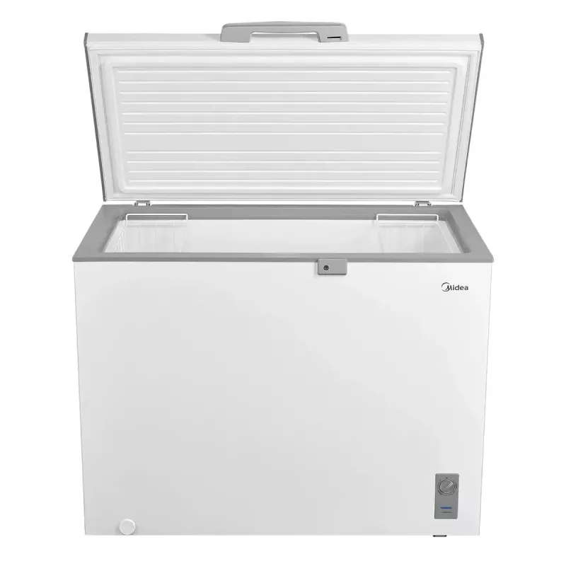 Zamrażarka skrzyniowa Midea MDRC411FZE01 — wolnostojąca, pojemność 293 l, klasa energetyczna E, wydajność zamrażania 14 kg/24h, biała