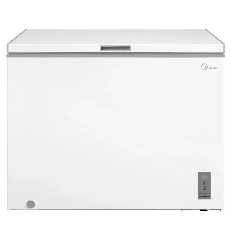 Zamrażarka skrzyniowa Midea MDRC411FZE01 — wolnostojąca, pojemność 293 l, klasa energetyczna E, wydajność zamrażania 14 kg/24h, biała