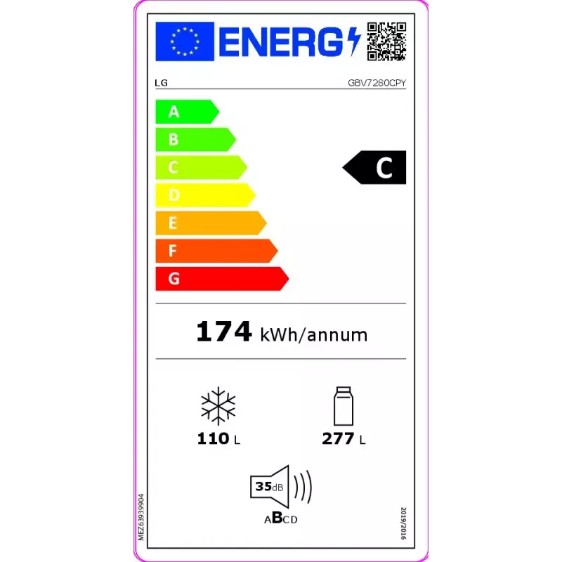 LG GBV7280CPY.APYQEUR lodówko-zamrażarka Wolnostojąca 387 L Stal nierdzewna
