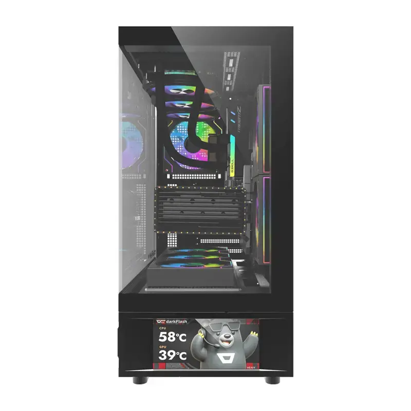 Obudowa komputerowa DarkFlash DS950V z przednim wyświetlaczem (czarna) i 6 fabrycznie zainstalowanymi wentylatorami
