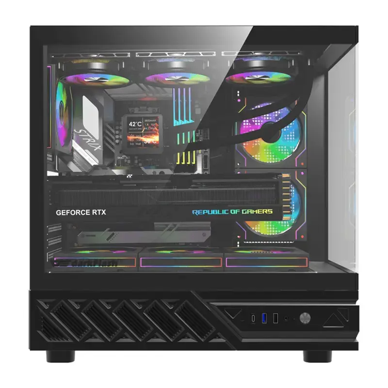 Obudowa komputerowa DarkFlash DS950V z przednim wyświetlaczem (czarna) i 6 fabrycznie zainstalowanymi wentylatorami