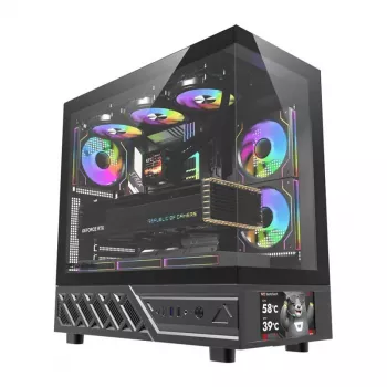 Obudowa komputerowa DarkFlash DS950V z przednim wyświetlaczem (czarna) i 6 fabrycznie zainstalowanymi wentylatorami
