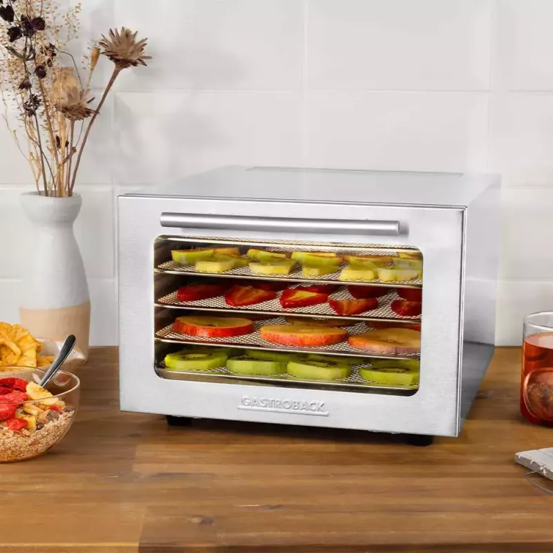 Suszarka do żywności GASTROBACK Mini Professional 400 W, stal nierdzewna, timer do 24 h, 282×347×206 mm
