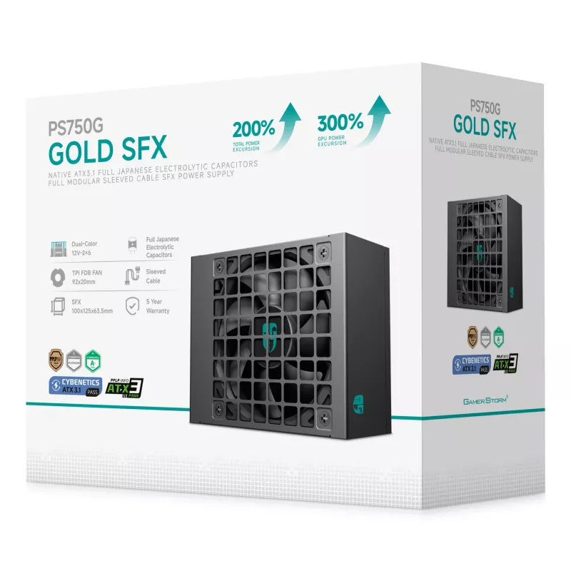 Zasilacz DeepCool Gamer Storm PS750G 750 W ATX 20+4 pin, wentylator FDB 92 mm, czarny