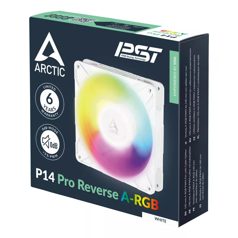 ARCTIC Freezer P14 Pro Reverse A-RGB (biały) - 3 szt. - wentylator PWM A-RGB 140 mm z rozgałęźnikiem kabli