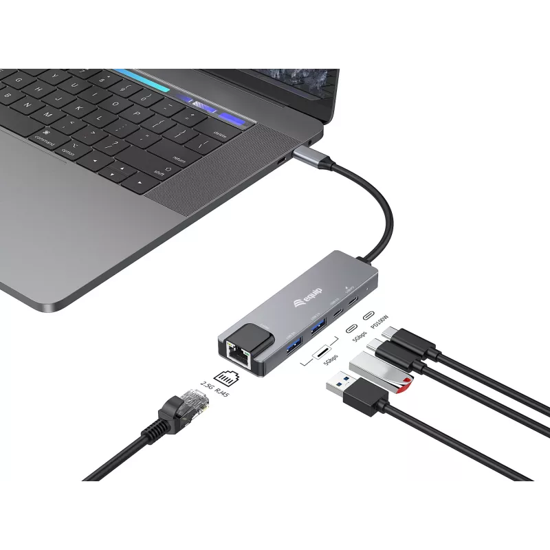 Equip 5 w 1 wielofunkcyjny adapter, 2.5GbE, USB-A x 2, USB-C x 1, USB-C, 100 W USB PD