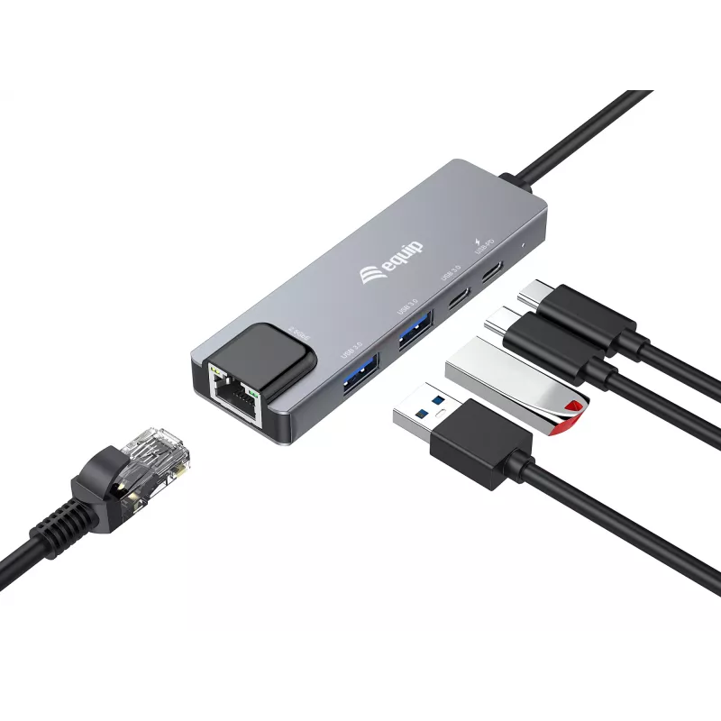 Equip 5 w 1 wielofunkcyjny adapter, 2.5GbE, USB-A x 2, USB-C x 1, USB-C, 100 W USB PD