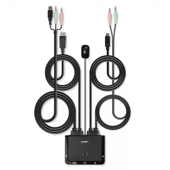 Lindy 2 Port DisplayPort 1.2, USB Type C, USB 2.0 i Audio – przełącznik KVM