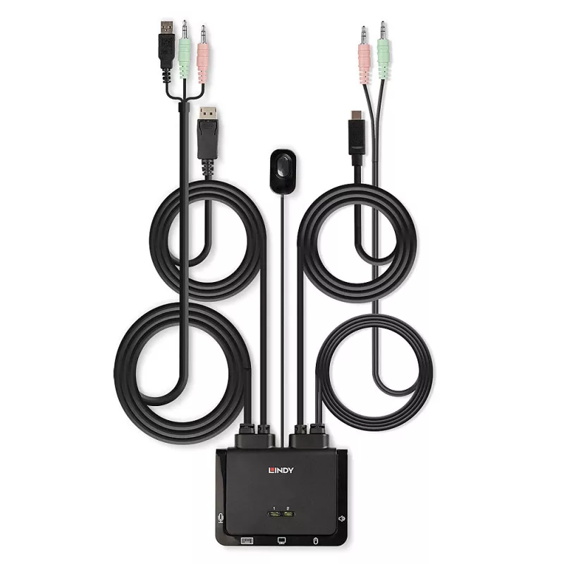 Lindy 2 Port DisplayPort 1.2, USB Type C, USB 2.0 i Audio – przełącznik KVM