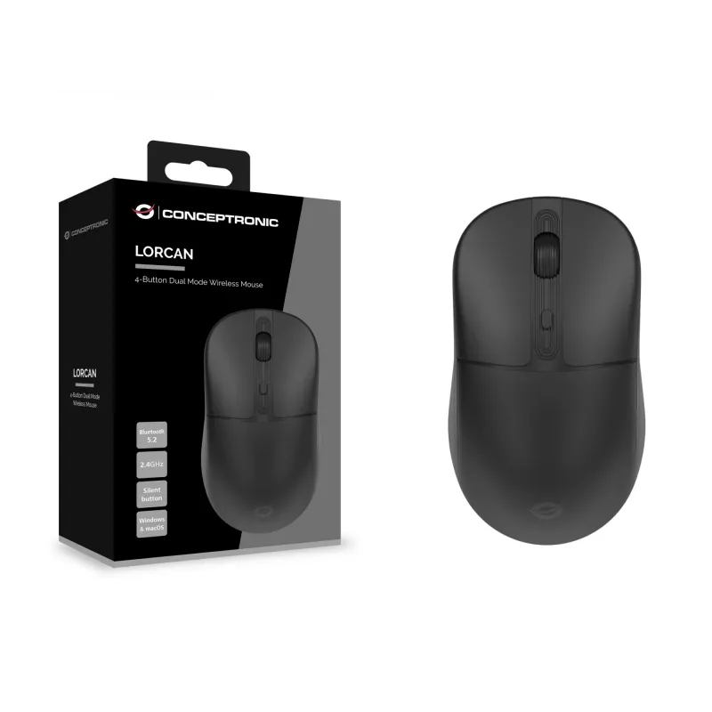 Conceptronic LORCAN04B 4-przyciskowa bezprzewodowa mysz dual-mode, Bluetooth 5.2, 2,4 GHz