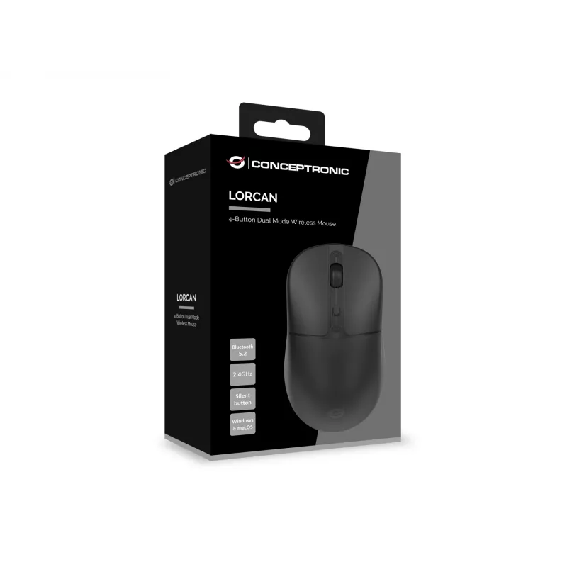 Conceptronic LORCAN04B 4-przyciskowa bezprzewodowa mysz dual-mode, Bluetooth 5.2, 2,4 GHz
