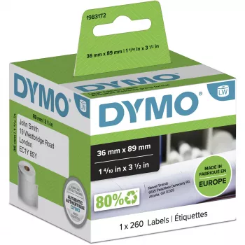 Oryginalne etykiety DYMO Authentic LabelWriter Large Address | 36 mm x 89 mm | Rolka 260 szt. | Czarny nadruk na białym | do drukarek etykiet LabelWriter