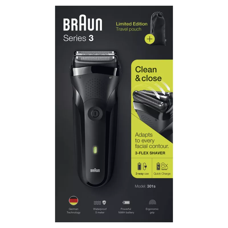 Braun Series 3 301s Golarak foliowa Trymer Czarny