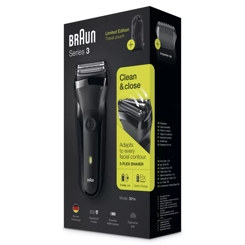 Braun Series 3 301s Golarak foliowa Trymer Czarny