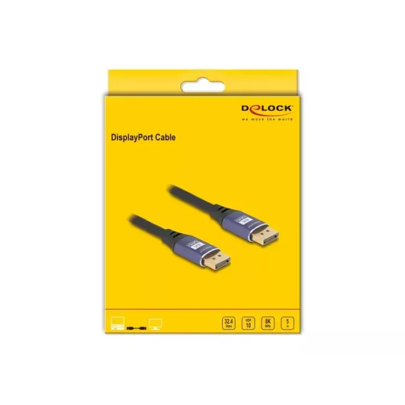 Kabel DisplayPort DeLOCK 8K 60 Hz 5 m liliowy metal