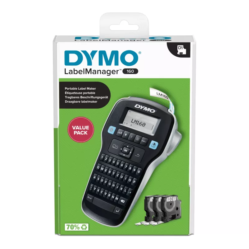 Etykieciarka DYMO LabelManager 160 Valuepack, druk termotransferowy, 160 x 160 DPI, 12 mm/s, D1, QWERTZ