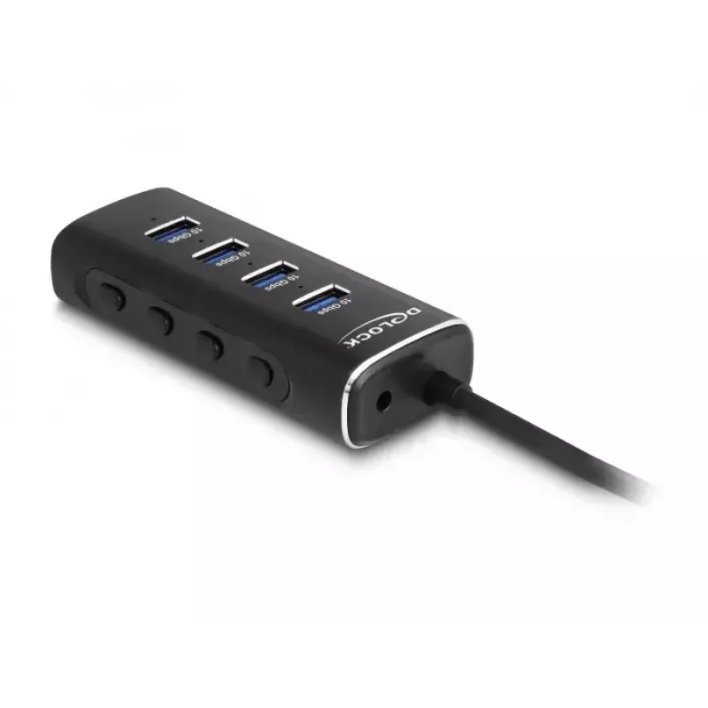 DeLOCK 4-portowy hub USB 10 Gb/s Type-C z kablem 60 cm i przełącznikami