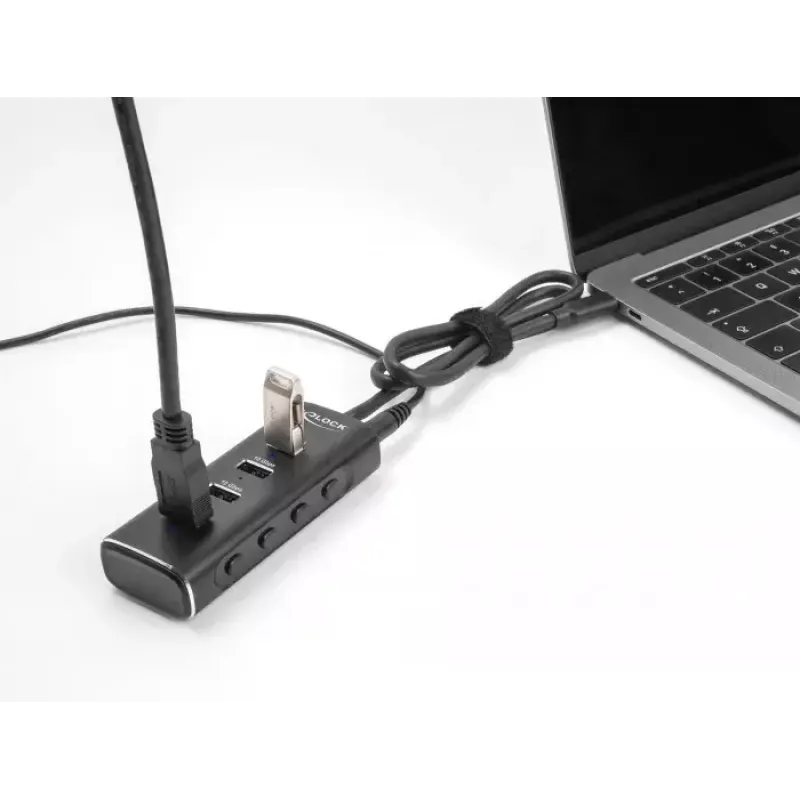 DeLOCK 4-portowy hub USB 10 Gb/s Type-C z kablem 60 cm i przełącznikami