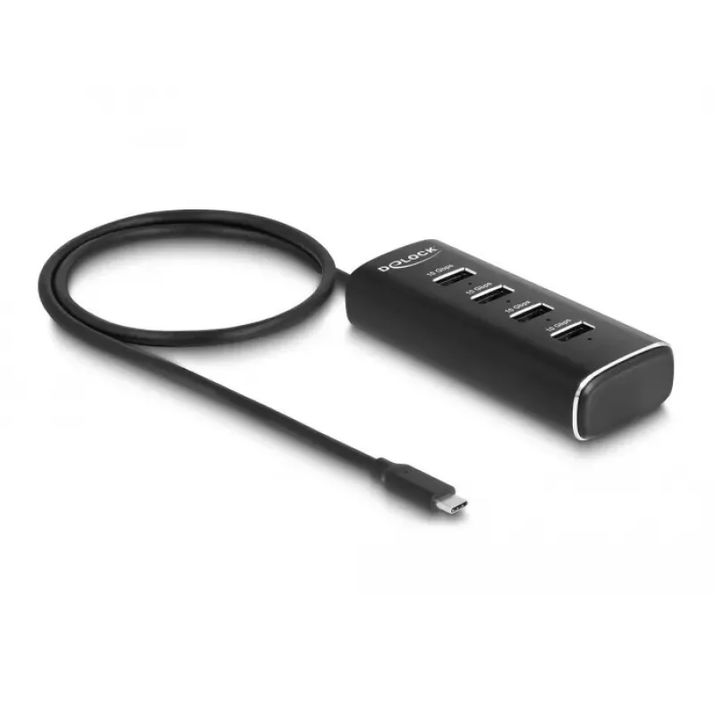 DeLOCK 4-portowy hub USB 10 Gb/s Type-C z kablem 60 cm i przełącznikami