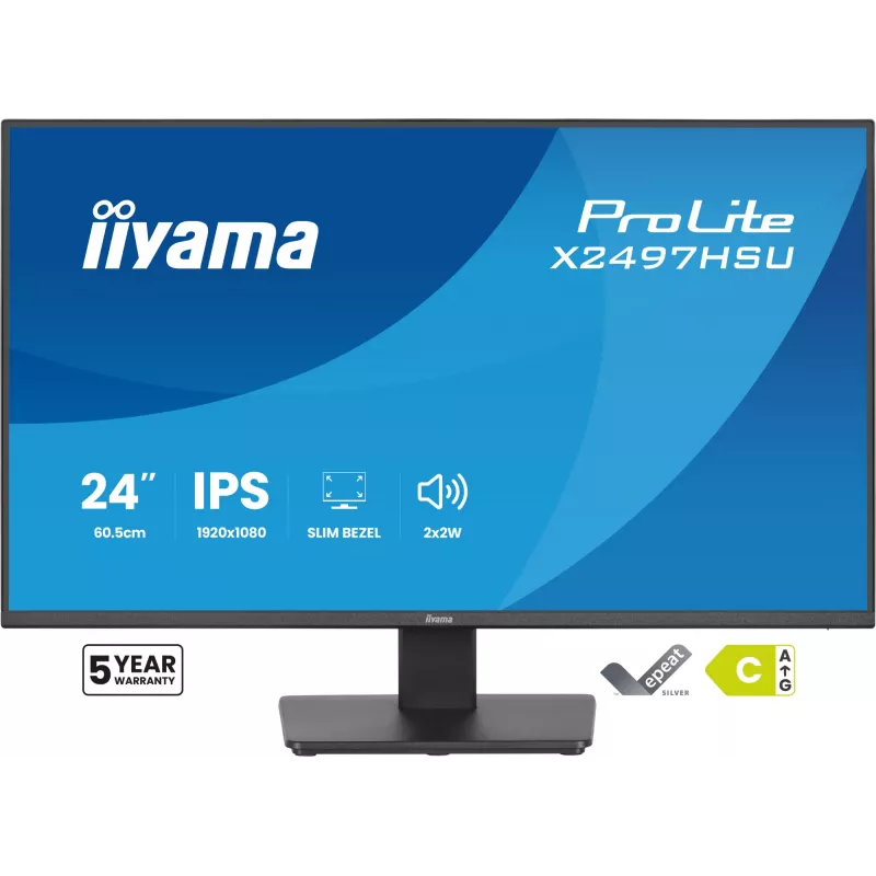 Monitor IIYAMA ProLite X2497HSU-B1 23,8 cala (60,5 cm) Full HD IPS 1920×1080 4 ms USB‑C 2×, głośniki, VESA, czarny