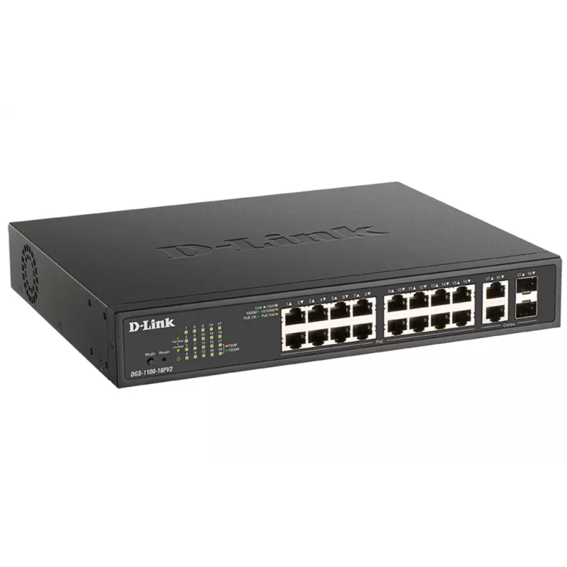 D-Link DGS-1100-18PV2 przełącznik sieciowy zarządzalny L2 Gigabit Ethernet (10/100/1000) Power over Ethernet (PoE) 1U Czarny