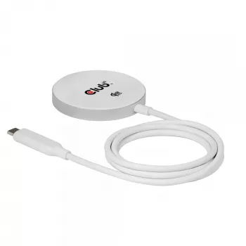 Ładowarka bezprzewodowa club 3d CAC-3026 25W Qi2 podkładka magnetyczna, kompatybilna z Qi 2.2 MagSafe, kabel 1 m, biała