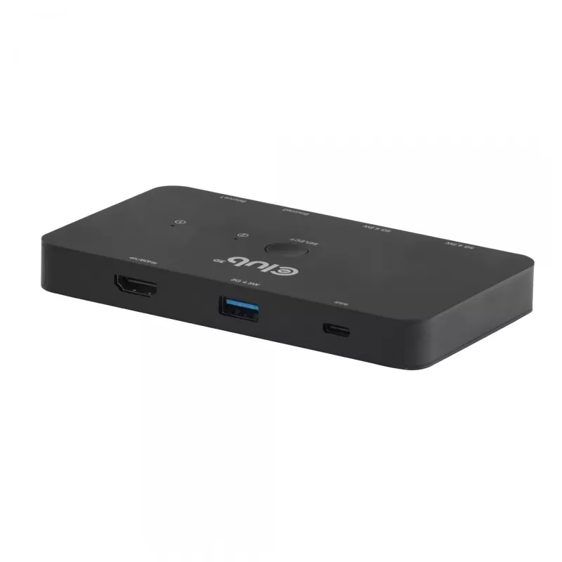 KVM switch Club 3D Dual USB-C do HDMI, 2-portowy, 4K UHD 3840x2160, konsola USB-C, 65W PD, czarny