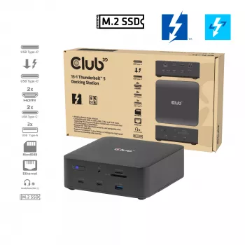 Stacja dokująca CLUB3D CSV-2562 Thunderbolt 5, M.2 SSD, 2×HDMI 8K60Hz, 180W, 120 Gbit/s