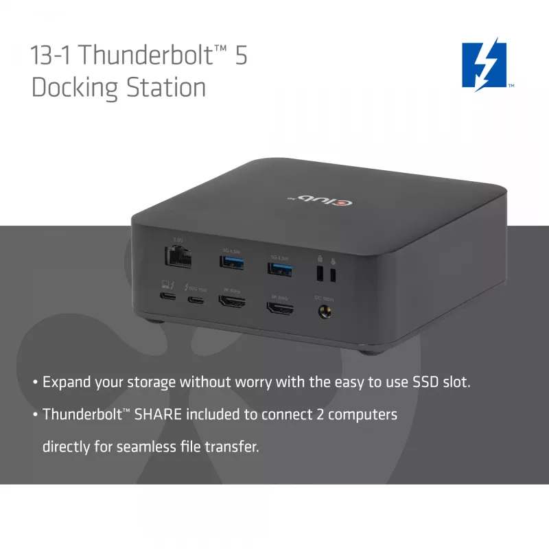 Stacja dokująca CLUB3D CSV-2562 Thunderbolt 5, M.2 SSD, 2×HDMI 8K60Hz, 180W, 120 Gbit/s