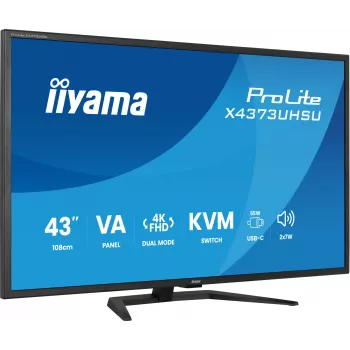 43-calowy monitor IIYAMA ProLite X4373UHSU-B2 LED 4K Ultra HD, 3840×2160, panel VA, 3 ms, 450 cd/m², hub USB 3.2, głośniki, VESA, czarny