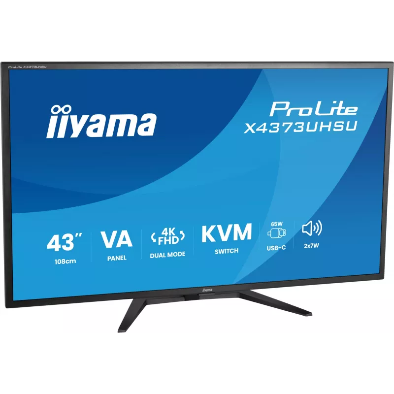 43-calowy monitor IIYAMA ProLite X4373UHSU-B2 LED 4K Ultra HD, 3840×2160, panel VA, 3 ms, 450 cd/m², hub USB 3.2, głośniki, VESA, czarny