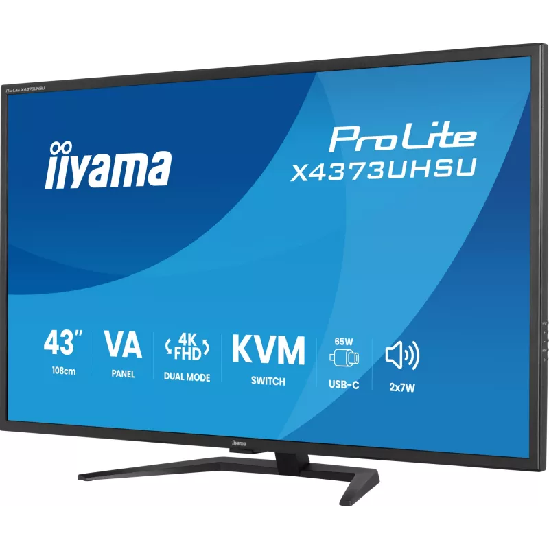 43-calowy monitor IIYAMA ProLite X4373UHSU-B2 LED 4K Ultra HD, 3840×2160, panel VA, 3 ms, 450 cd/m², hub USB 3.2, głośniki, VESA, czarny