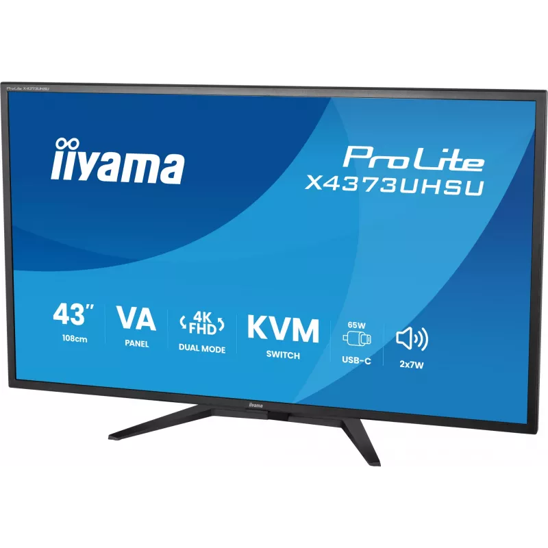 43-calowy monitor IIYAMA ProLite X4373UHSU-B2 LED 4K Ultra HD, 3840×2160, panel VA, 3 ms, 450 cd/m², hub USB 3.2, głośniki, VESA, czarny