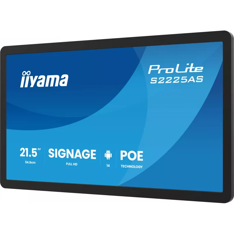 iiyama ProLite S2225AS-B1P Cyfrowy płaski panel reklamowy 54,6 cm (21,5 cala) LCD Wi-Fi 500 cd/m² Full HD Czarny Wbudowany procesor Android 24/7