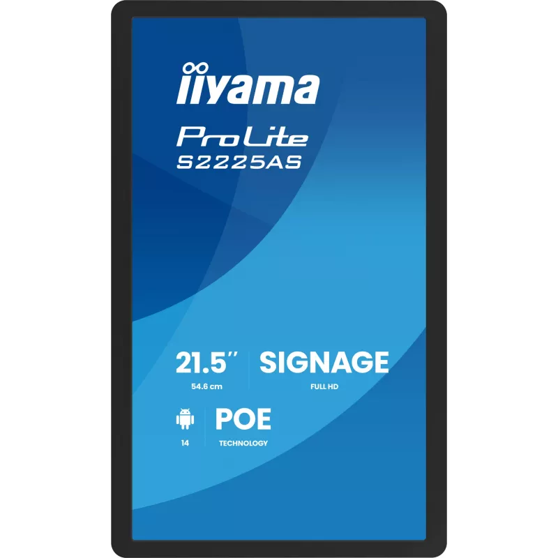 iiyama ProLite S2225AS-B1P Cyfrowy płaski panel reklamowy 54,6 cm (21,5 cala) LCD Wi-Fi 500 cd/m² Full HD Czarny Wbudowany procesor Android 24/7