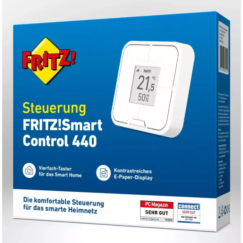 Bezprzewodowy inteligentny sterownik ścienny FRITZ Smart Control 440 — Biały, 69×69×18 mm