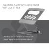 CLUB3D Regulowany aluminiowy stojak na laptopa z hubem USB-C®, szary, 260 mm, 224 mm, 56 mm, 1,76 kg, 315 mm