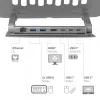 CLUB3D Regulowany aluminiowy stojak na laptopa z hubem USB-C®, szary, 260 mm, 224 mm, 56 mm, 1,76 kg, 315 mm