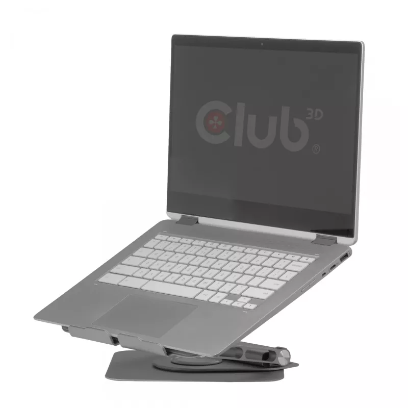 CLUB3D Regulowany aluminiowy stojak na laptopa z hubem USB-C®, szary, 260 mm, 224 mm, 56 mm, 1,76 kg, 315 mm